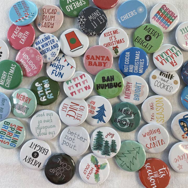 whimsy & zest - Wholesale Lapel Pin/Button - holiday pinback button mix (for selling individually)1