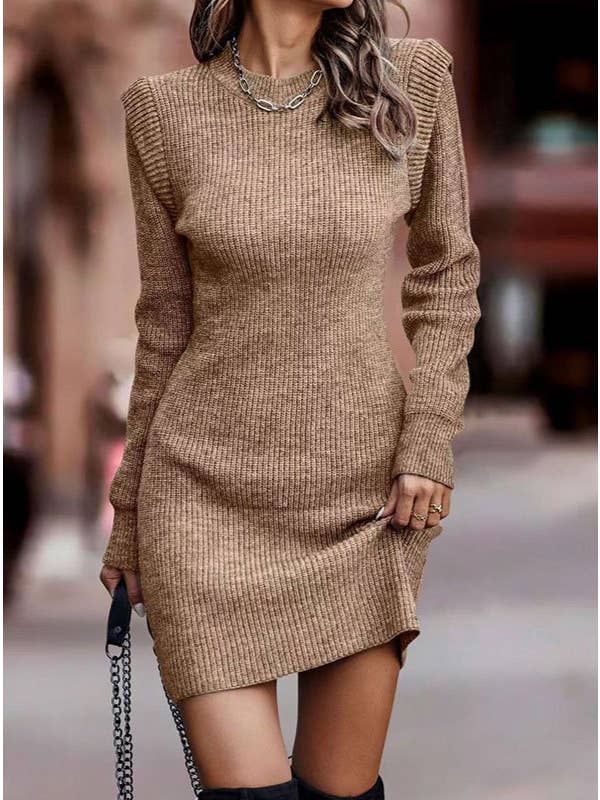 HIDDENBRAND - Wholesale Dress - Women's - Round-Necked Panelled Long-Sleeved Knitted Dress1