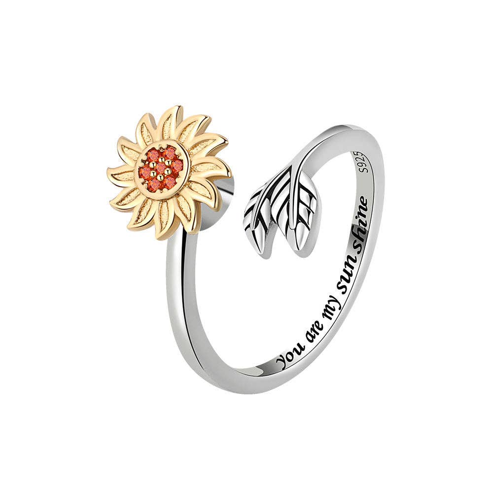 Perimade & Co. LLC – wholesale Cocktail/statement ring – Sunflower Anxiety Fidget Spinner Ring in 925 Sterling Silver5