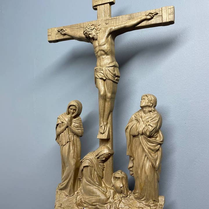 KozakWorkshop – wholesale Wall cross – Wall Wooden Carved Golgotha on stand15