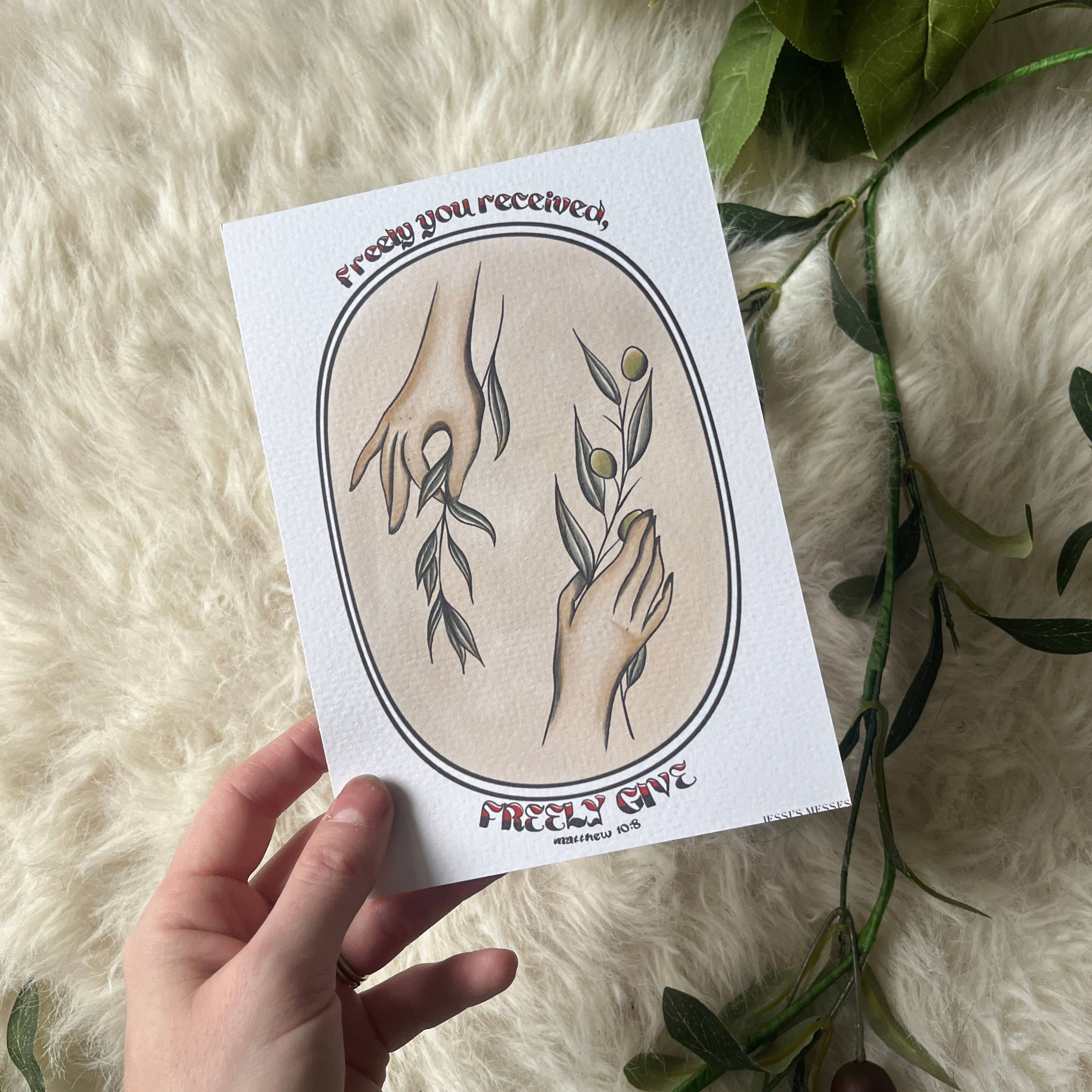 Jessi's Messes - Wholesale Art Print - Matthew 10:8 give freely christian art print8