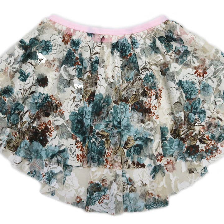 Blauwe Bruine Beige Kant Bloemen Hi-Low Rok voor wholesale door Wenchoice