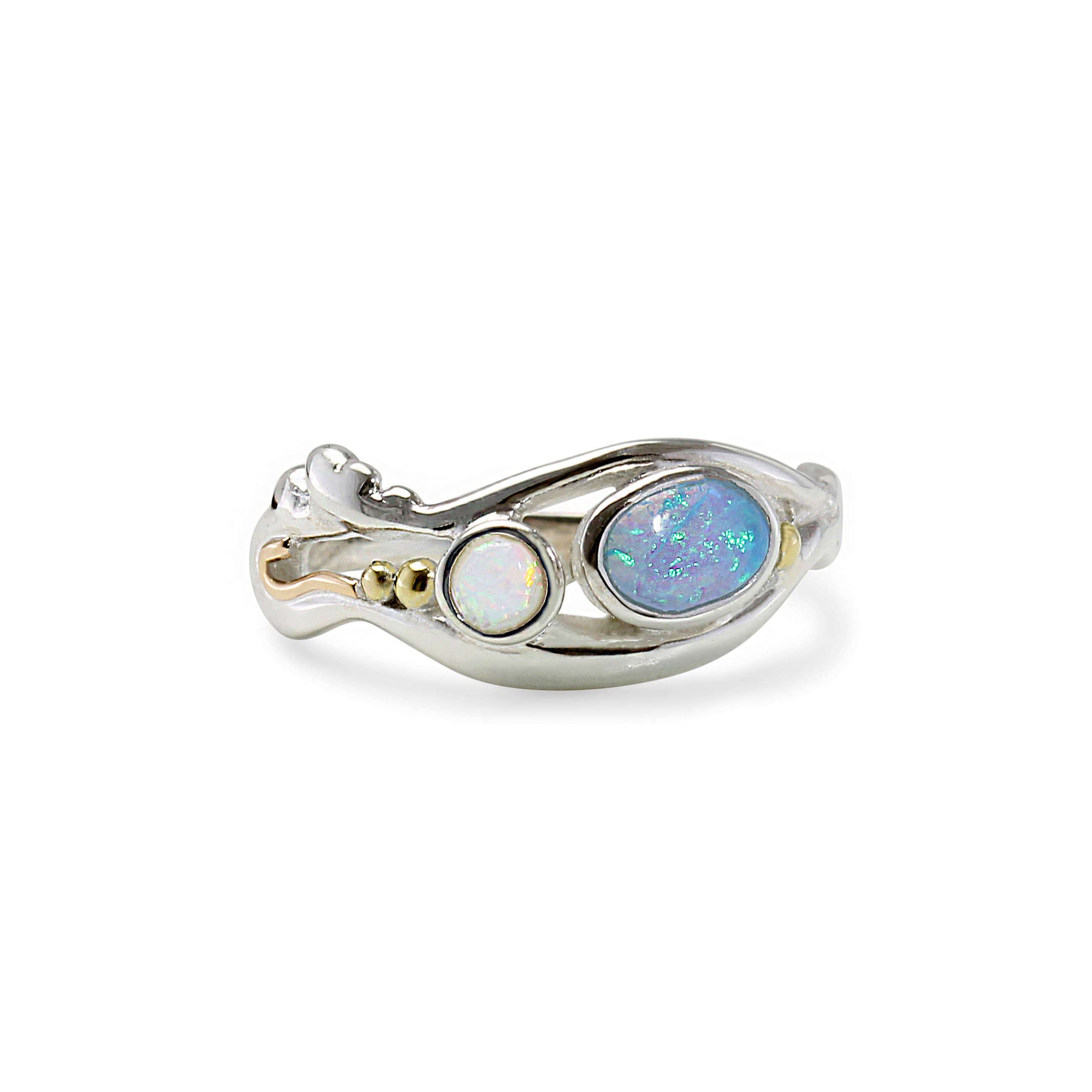 Banyan Jewellery - Vente Solitaire - Bague en opale blanche et bleue5
