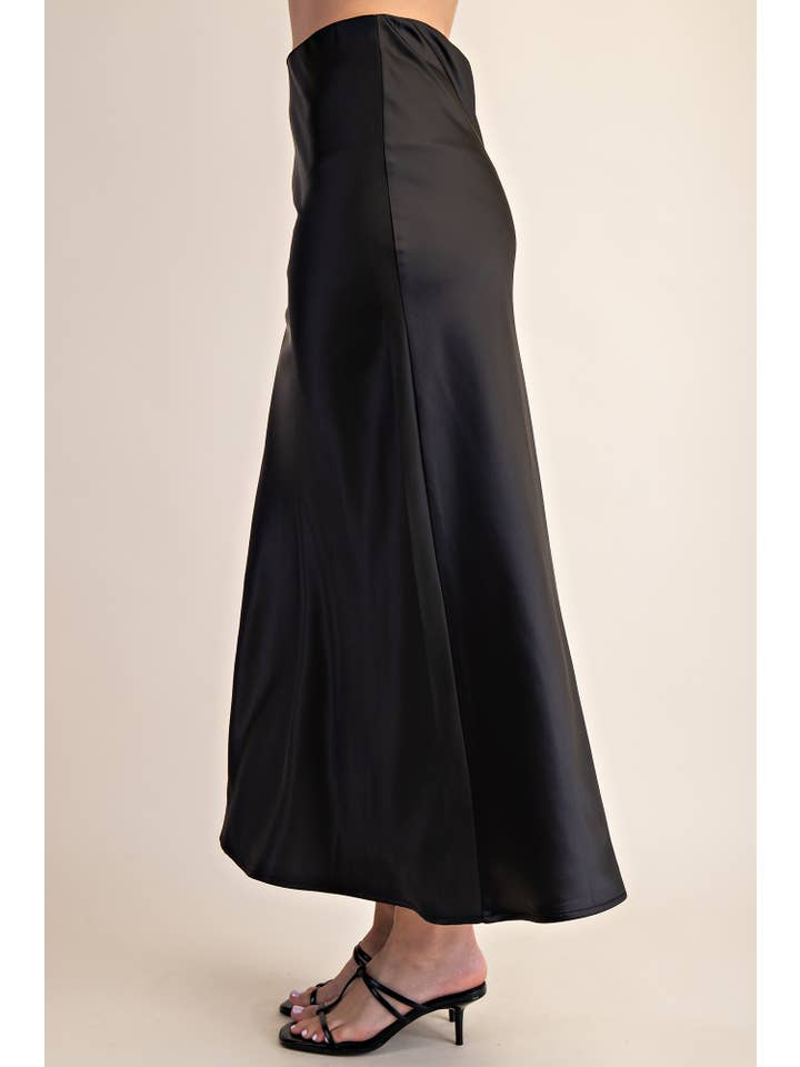 Glam - Wholesale Skirt - Women's - Waist Elastic Band Midi Satin Skirt22