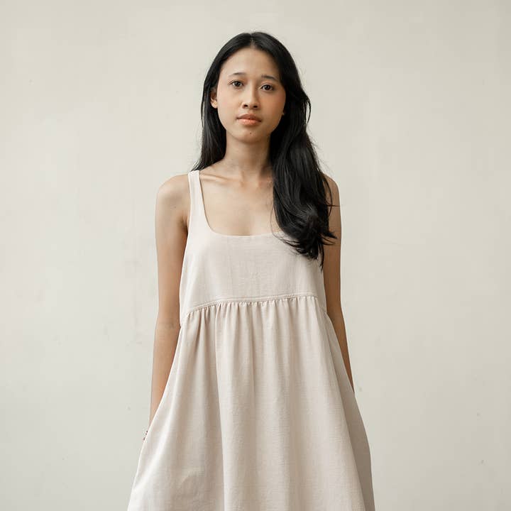 SALE | Romantic Dress Cotton Linen | Natural for wholesale by Balizen Direct from Bali