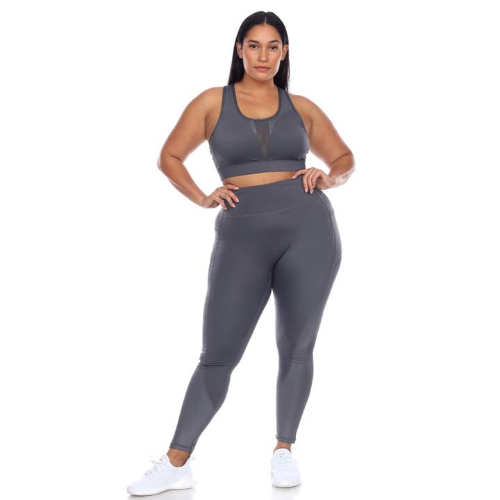 WHITE MARK - Wholesale Activewear Set - Women's - Plus Size Racer Back Sports Bra & Mesh Leggings Set12