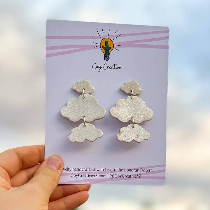 Cloud Dangles | Polymer Clay Earrings for wholesale by Coy Creative