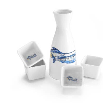 Tandem Marlin Boxed Sake Set for wholesale by Kim Rody Creations LLC