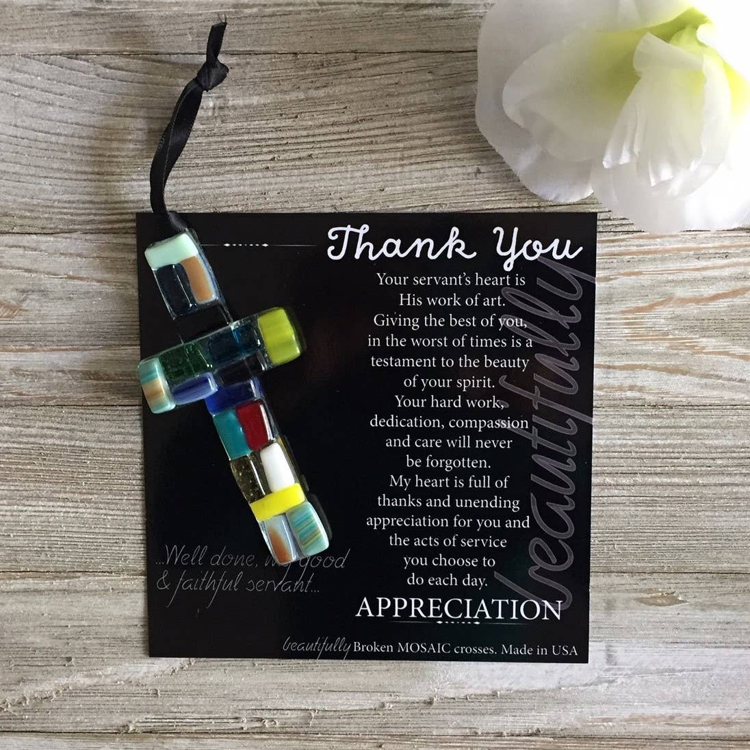 The Grandparent Gift Co. Inc. - Wholesale Decorative Tabletop Object - Thank You Inspirational Gift USA Handmade Glass Cross 44703