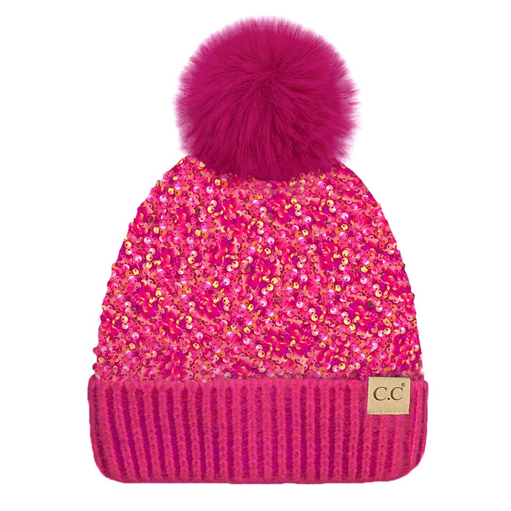 Fashion City – Gorro - Crianças por atacado – Gorro com lantejoulas de criança com Pom Pom0