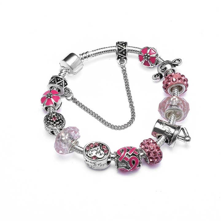 Amy and Annette - Wholesale Charm/Dangle Bracelet - Pink Muranno Charm Bracelet With crystals from Swarovski