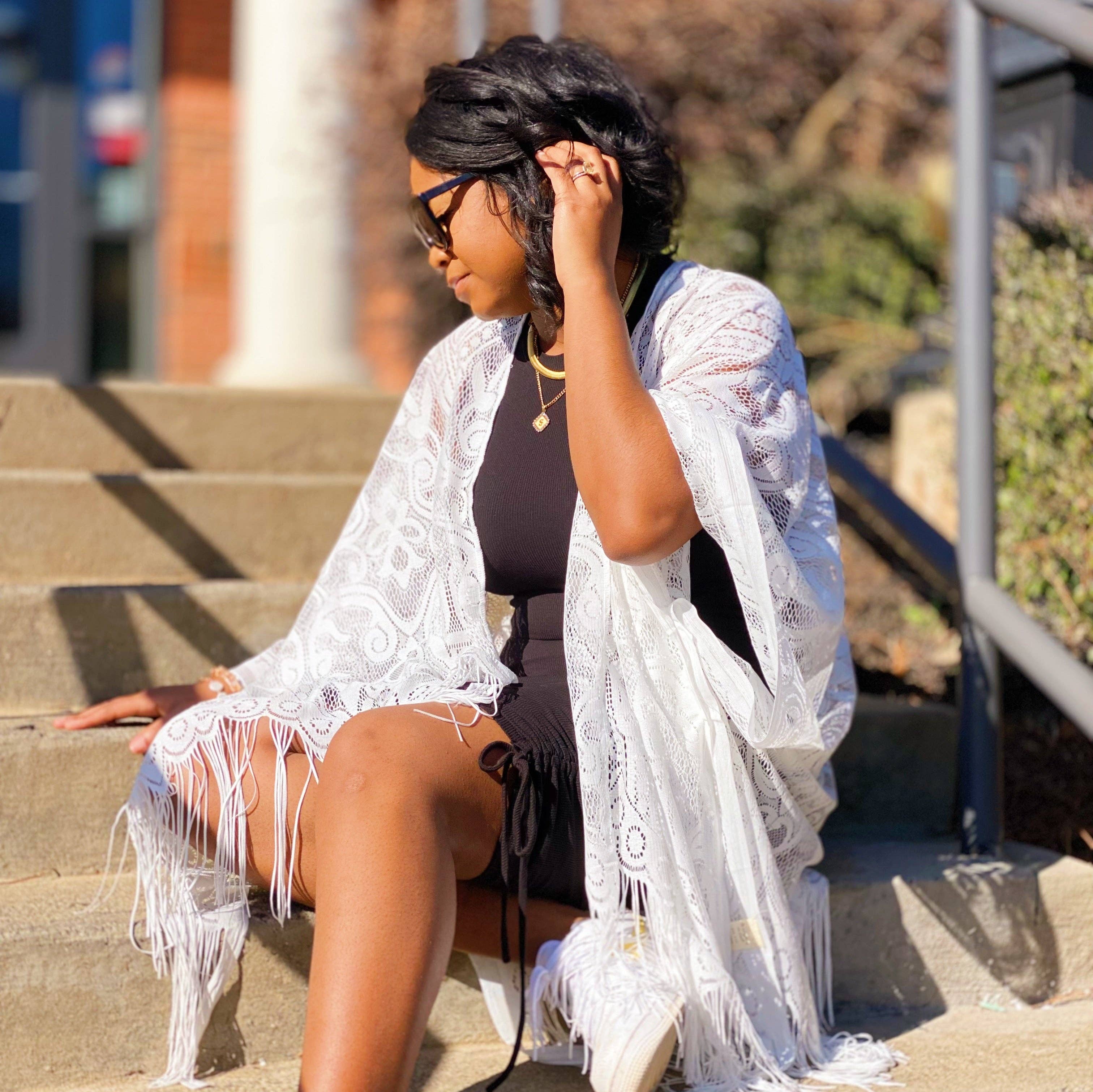 Ellison+Young - Vendita all'ingrosso Kimono - Donna - Elegante kimono con frange in pizzo13