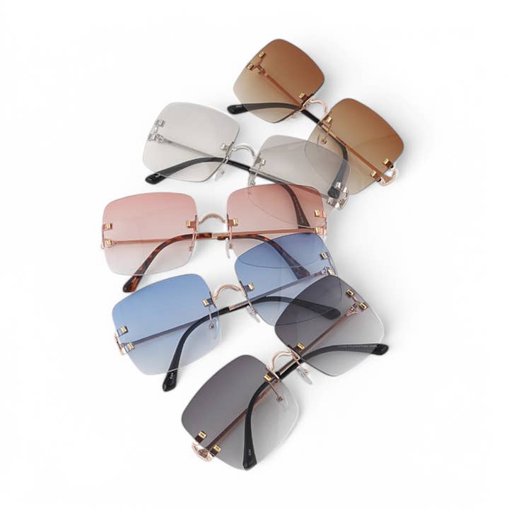 Ensemble de lunettes de soleil carrées surdimensionnées sans monture pour la vente par LA Jewelry Plaza