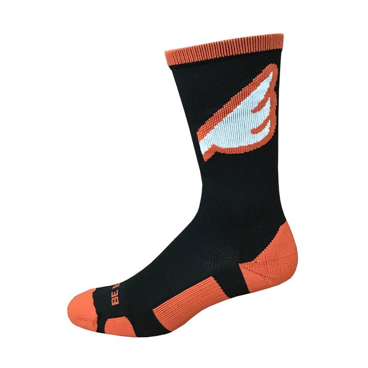 Wingman - Black & Orange. American Made Unique Athletic Socks for wholesale by Boldfoot Socks