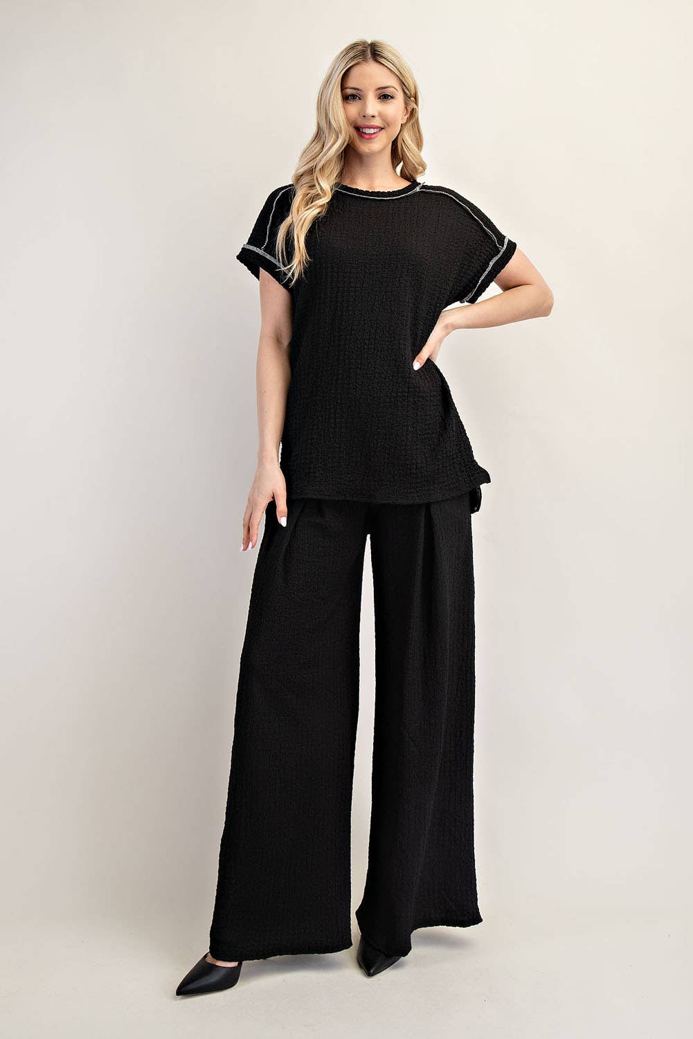 Celeste Clothing - Wholesale Knit Top - Women's - PLUS SIZE RELAXED-FIT TEXTURED TOP SHORT SLEEVES -CT2389524