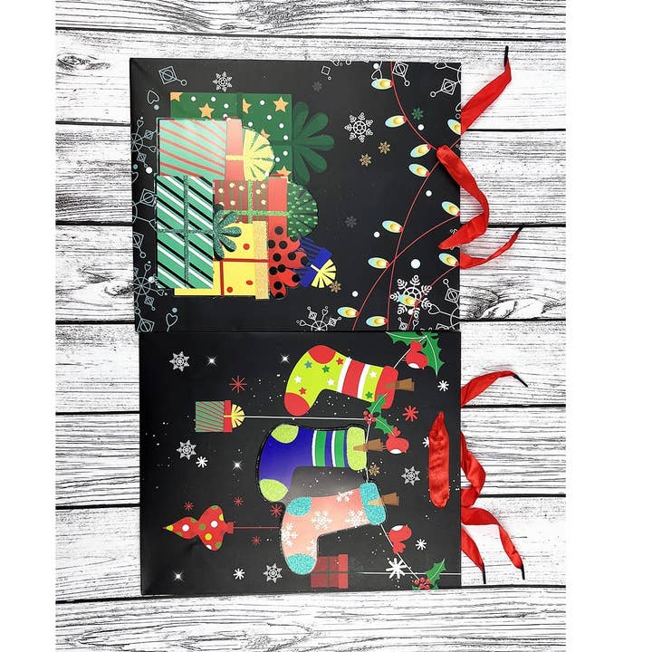 CHRISTMAS SOCKS GIFTS TREE PRINT GIFT BAG for wholesale by JHP Collection