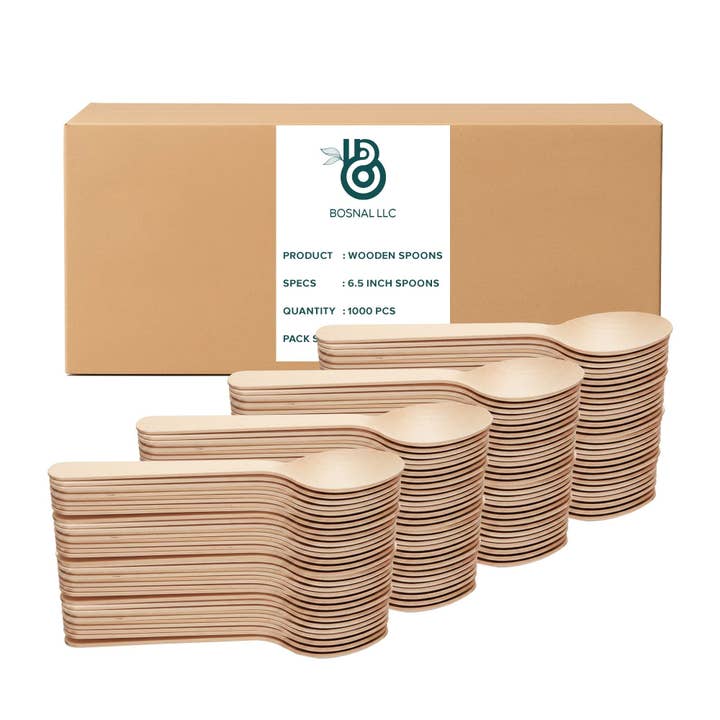 BOSNAL Disposable Wooden Cutlery Spoons, 100% Natural Wood – Case of 40 (1000 Pcs) for wholesale by Bosnal
