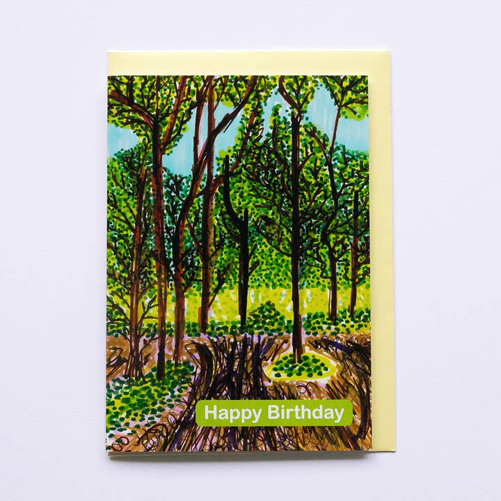 Hand-Drawn Wood Bright Greens | Birthday Card for wholesale by Lilian G Limited