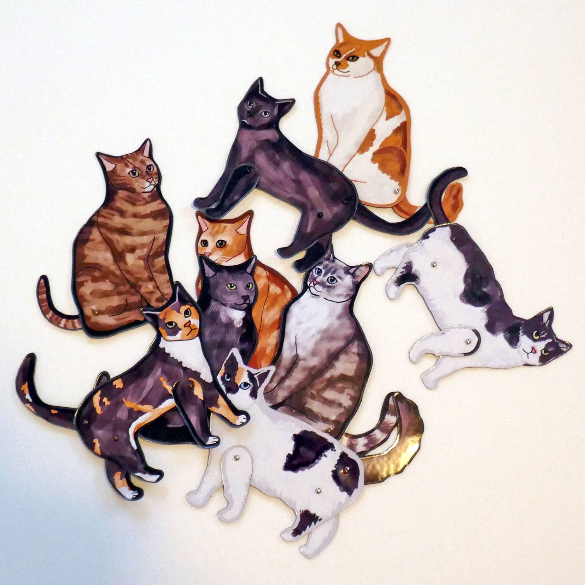 THE PAPER IDOLL – wholesale Magnet – 5 Assorted Articulated Cat Fridge Magnets Cat Kitchen decor.2