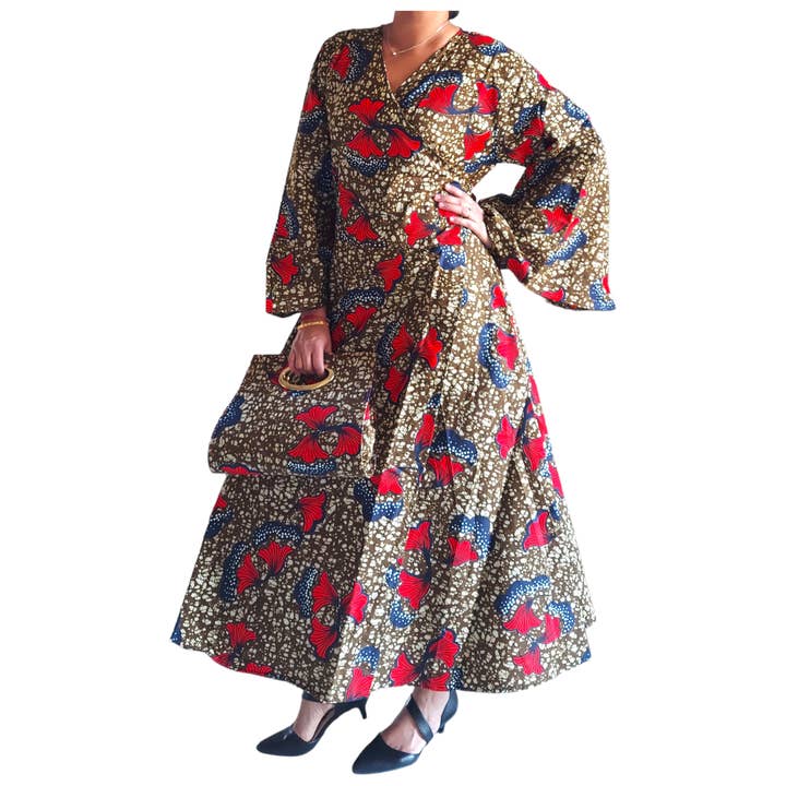India Batik - Wholesale Dress - Women's - 1014 Combo - Long Wrap Dress + Pocketbook Set0