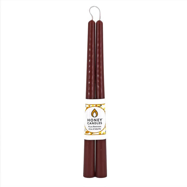 Beeswax Candlesticks 12" Taper Pair- Dark Brown for wholesale by Honey Candles