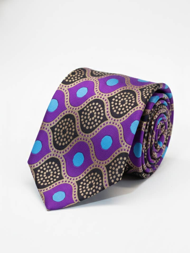 Premium Men’s Silk Tie – Purple Geometric Pattern for wholesale by Masculine Moda