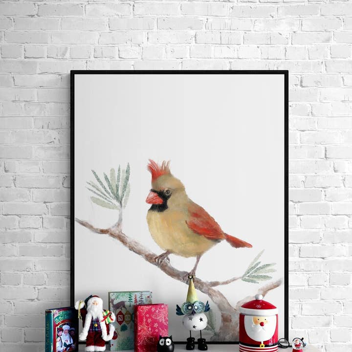 MerikaArt - Wholesale Art Print - Female Cardinal Art Print – Elegant Bird Decor for Nature Lovers0