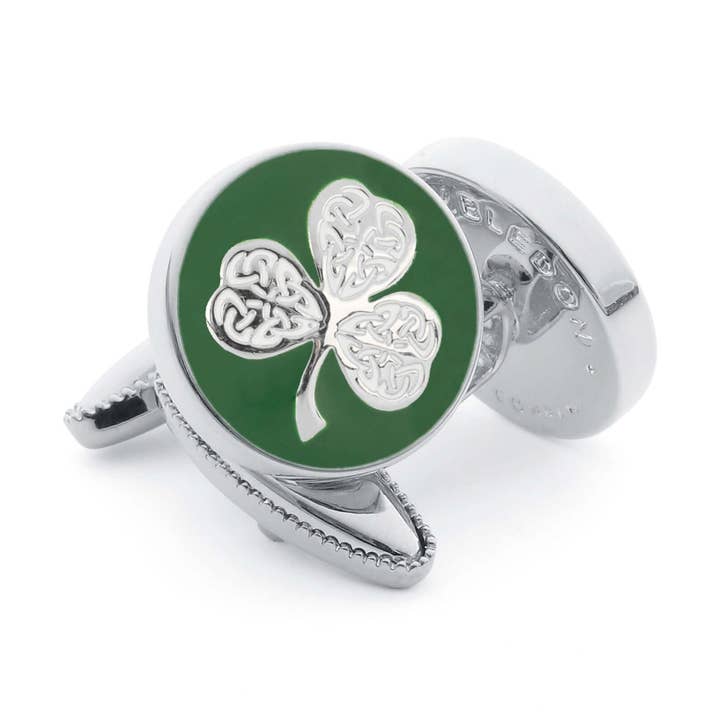 The Shamrock Cufflink in Green and Silver for wholesale by Wimbledon Cufflink Company