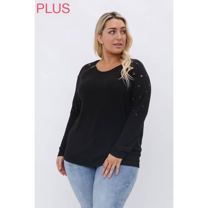 TOP DE MANGA COMPRIDA COM FECHO CURVO COM ILHÓS por atacado de VOCAL