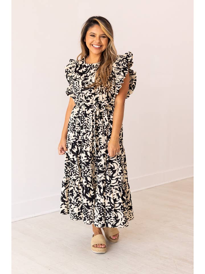 Beige and Black Abstract Dress for wholesale on Faire
