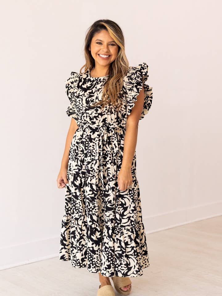 Beige and Black Abstract Dress for wholesale on Faire0