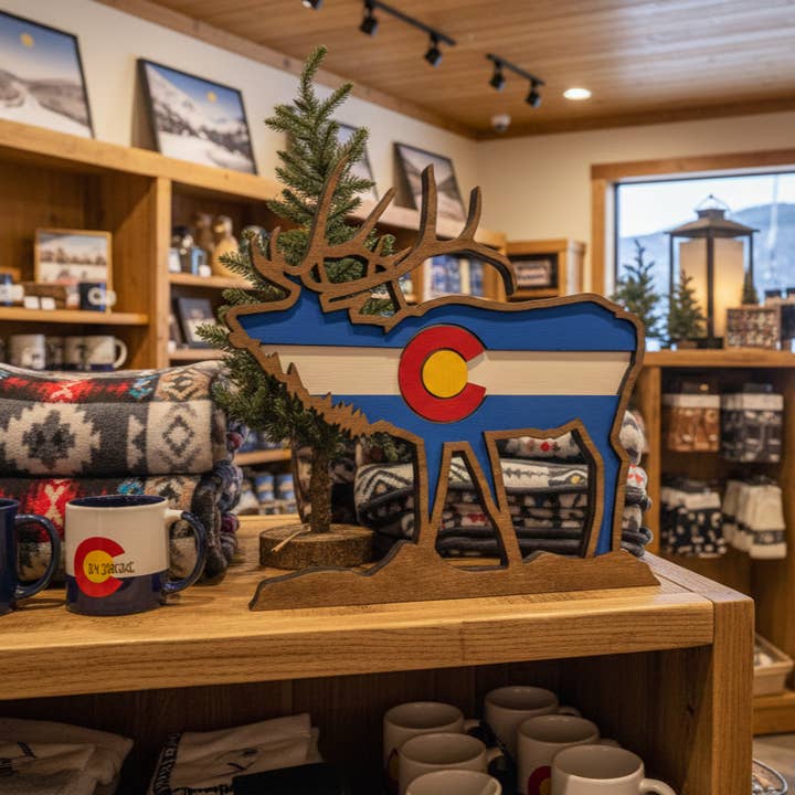 Bunkhouse Studio LLC - Wholesale Wall Accent - Colorado Elk Layered Wood Shelf Decor1