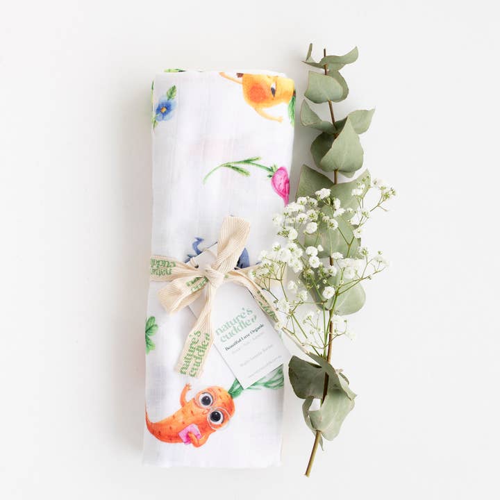 Fruit & Veggie Muslin Swaddle for wholesale by Natures Cuddle