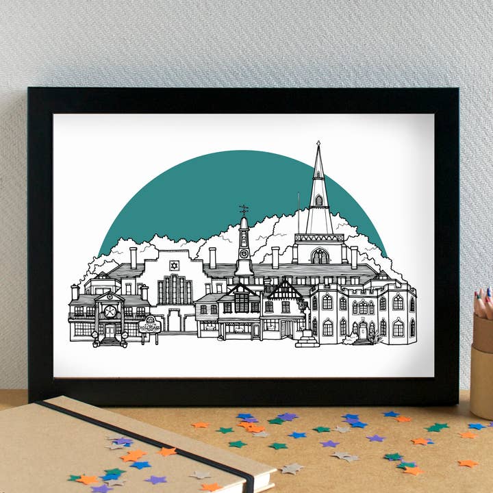 Childwall Liverpool Skyline Landmarks Art Print for wholesale by Becka Griffin Illustration