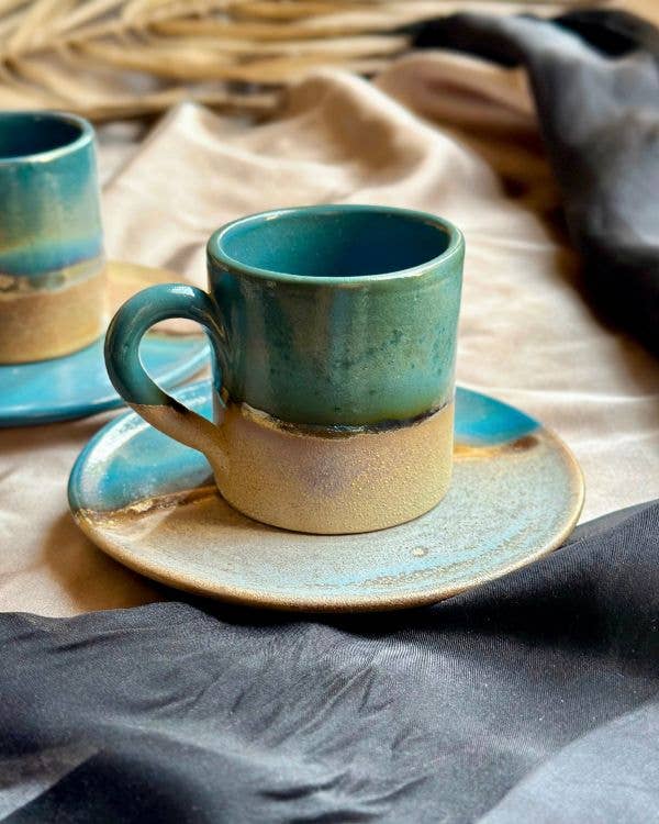 Los Artisans - Wholesale Coffee/Tea Cup - Green, Blue & Gold Coffee/Espresso Cup & Saucer Set9