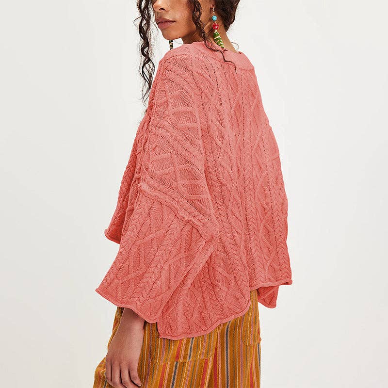 Lovesoft - Wholesale Knit Sweater - Women's - Cropped Cable Knit Sweater | 7/8 Bell Sleeve Pullover Women1