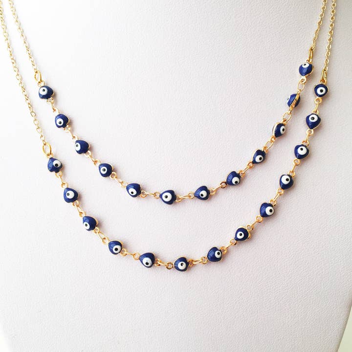 Evileyefavor - Wholesale Beaded/Pearl Necklace - Evil Eye Necklace, Evil Eye Bead Necklace, Tiny Evil Eye Charms, Blue Evil Eye Necklace