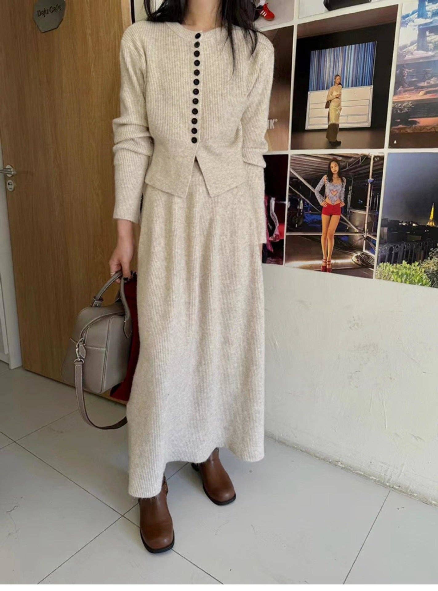 Marayn - Wholesale Top & Skirt Set - Women's - Korean Chic Knit Set Cardigan  Skirt1