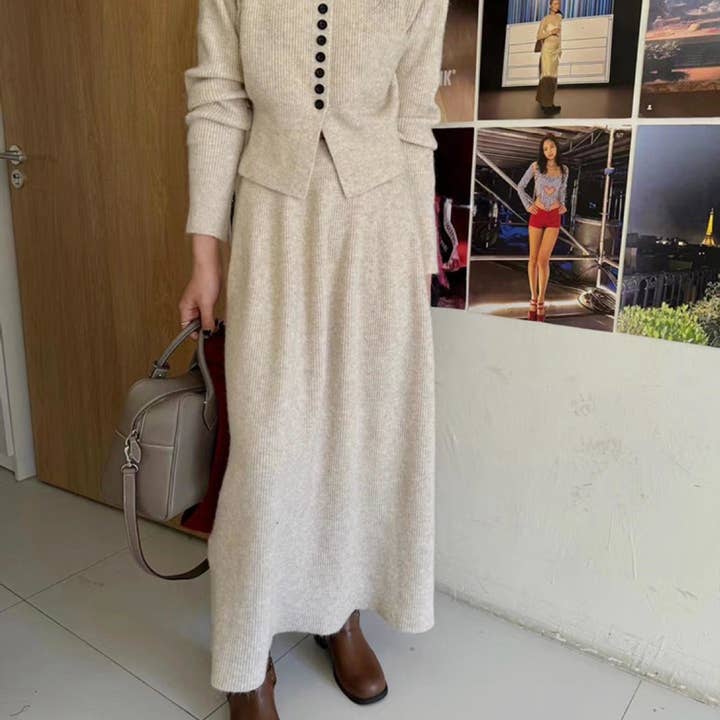 Marayn - Wholesale Top & Skirt Set - Women's - Korean Chic Knit Set Cardigan Skirt1