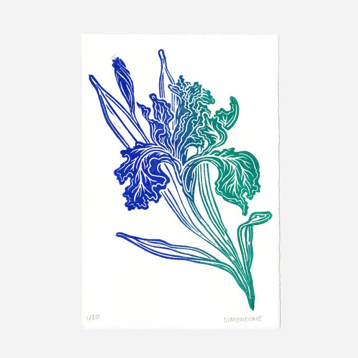 "Iris" Gradient Linocut Print for wholesale by Papergem