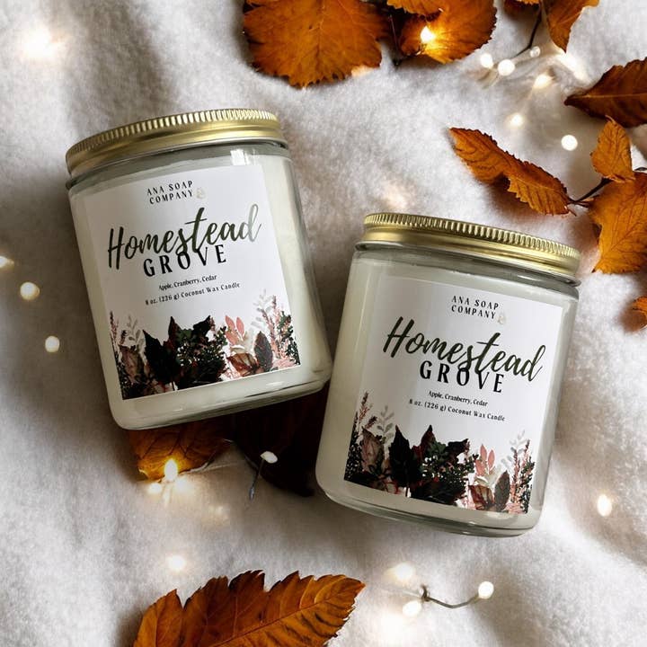 Ana Soap Company - Wholesale Jar/Filled Candle - Homestead Grove-8oz Clear Glass Coconut Candle 1