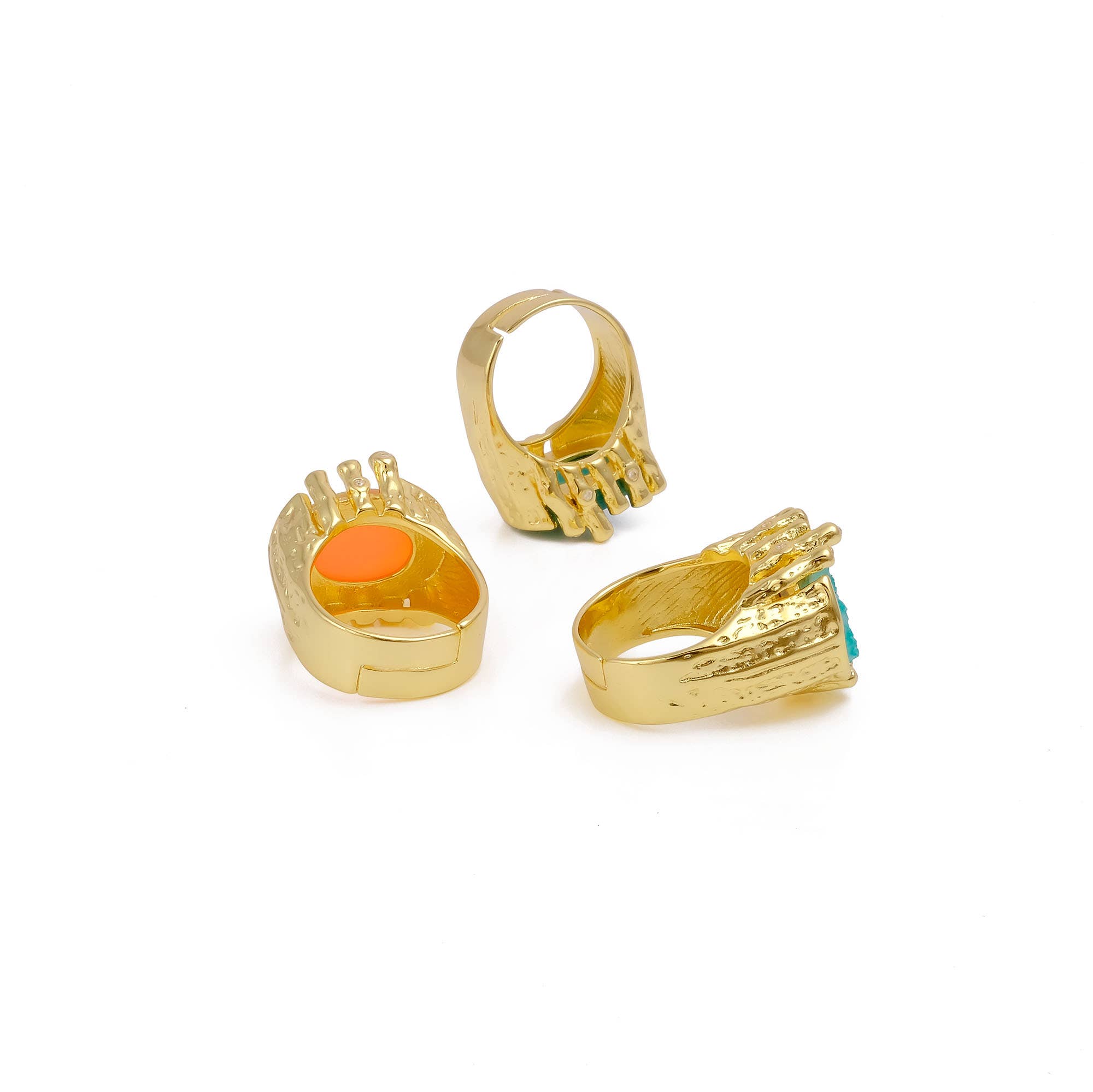 El Joyero - Wholesale Cocktail/Statement Ring - Pink Fire Opal Ring Adjustable Gold Plated Textured Cz Rings2