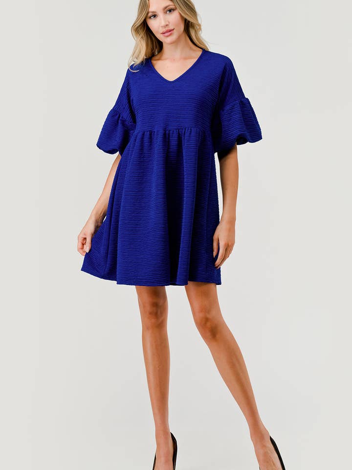 Pixi + Ivy - Wholesale Dress - Women's - Belize Bell Sleeve Baby Doll Holiday Dress in Royal Blue
