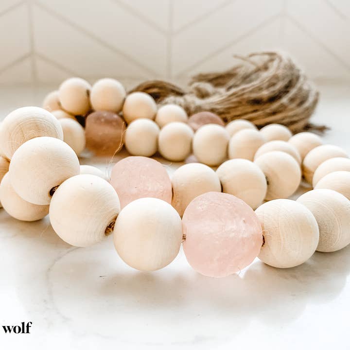 Wood Bead & Rose Recycled Glass Beads Garland for wholesale by sonder & wolf