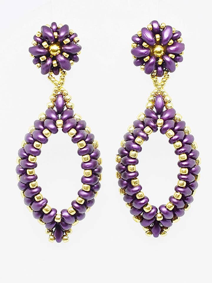 Amethyst lila und gold zweischichtige ovale Creolen für den Großhandel von Chic Brico