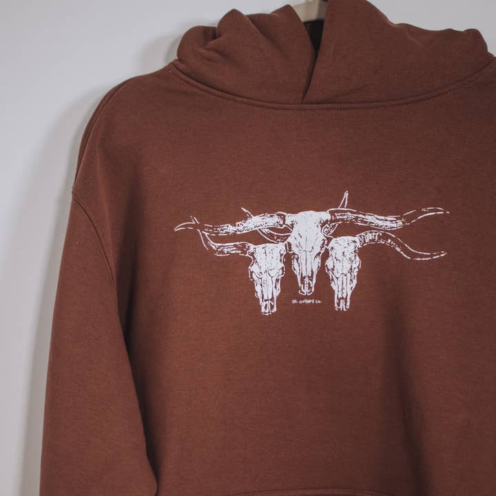 Triple Threat Cow Skull Western Graphic Hoodie for wholesale by Loose Cinch