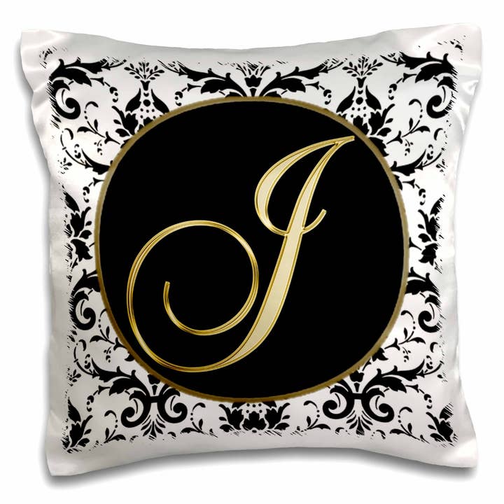 3dRose, Image of The Script Letter J in Black White and Gold, Pillow Case for wholesale by 3dRose