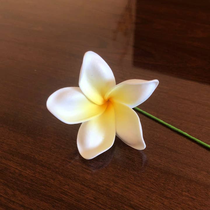 OpalHaus - Wholesale Artificial Flowers - Plumeria Foam Flower with Stem White Pack of 10 pcs 2.25"