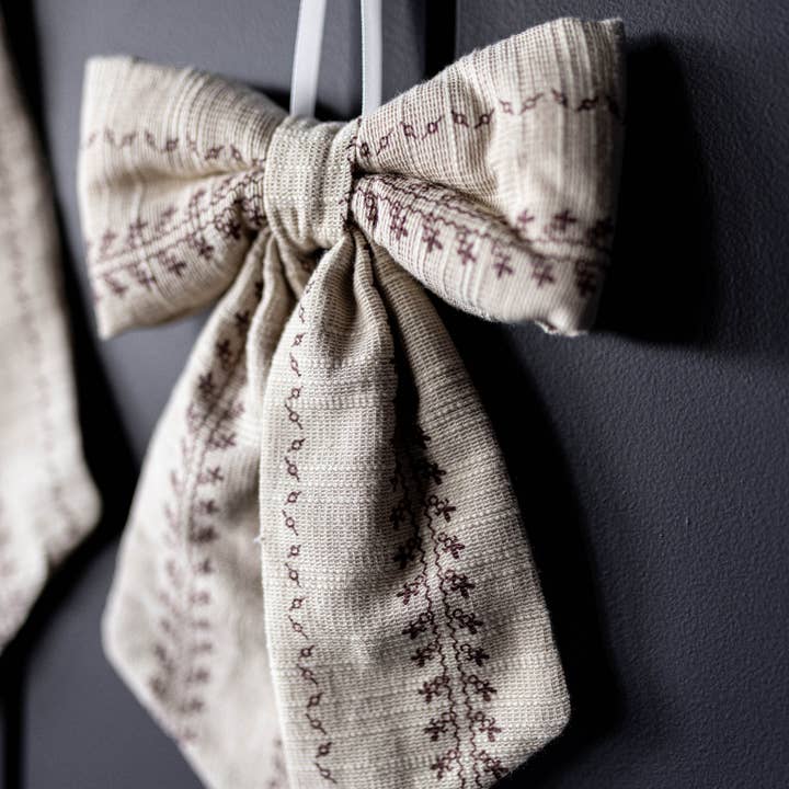 Luxe B Co - Wholesale Christmas decoration - Bow Fabric Folk Beige Stripe Embroidery 3