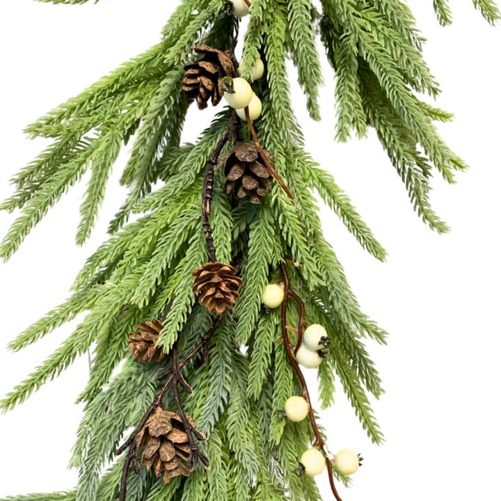 David Christopher's Collection - Wholesale Christmas Decoration - Real Touch Norfolk Pine/Berry/Cone Christmas Garland 72"
